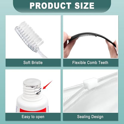 50 Sets Personal Hygiene Kit Bulk, Disposable Toothbrushes with Toothpaste Floss Comb Soap Cover and Vanity Kit, Toiletry Kits Homeless Supplies Bulk for Women,Men,Travel,Homeless