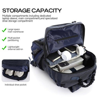 35l 1000D waterproof material,Tactical Backpack for Men and Women, Military Backpack with Shoe Compartment, Travel Hiking Hunting Gear Bag with Molle System, Blue - color: Navy Blue 35l