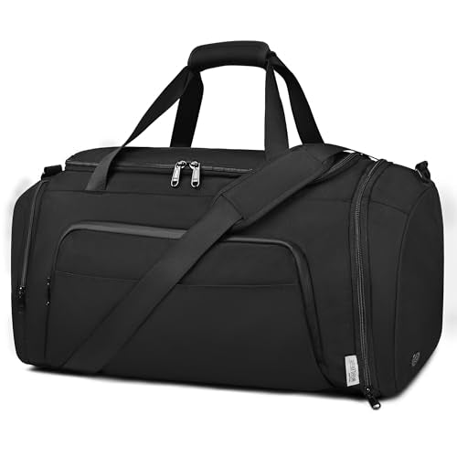 Wohlbege Travel Duffel Bag 55L, Carry On Gym Bag with Shoe Compartment & Wet Pocket, Water Resistant Weekender Overnight Bag with Luggage Sleeve for Men Women