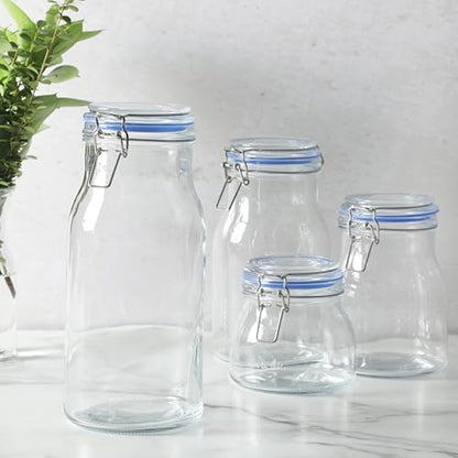 Sur La Table Lyon Court 4-Piece Glass Canister Set with Airtight Trigger Clamp Lids, Clear – 71 oz, 54 oz, 37 oz & 22.5 oz Sizes, Rubber Gasket Seal, Dishwasher Safe Food Storage Jars - size: Set of 4 (71 oz, 54 oz, 37 oz & 22.5 oz)