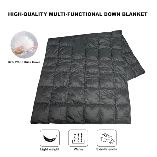 Ultralight Multi-functional Down Blanket, Wearable Shawl, U-Shaped Neck Pillow, Portable Bag for Camping & Office & Travelling (Black) - color: Black