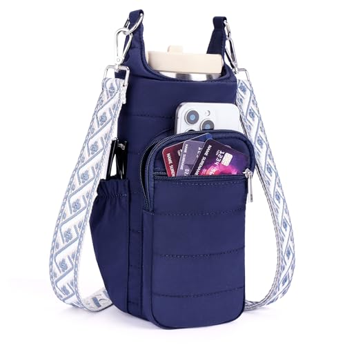 Water Bottle Bag 40 oz Crossbody Bag Insulated Carrier Purse Holder for Walking Hiking with Adjustable Strap - color: Blue