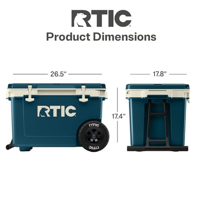 RTIC 52 Quart Ultra-Light Wheeled Hard Cooler Insulated Portable Ice Chest Box for Beach, Drink, Beverage, Camping, Picnic, Fishing, Boat, Barbecue, 30% Lighter Than Rotomolded Coolers - color: Marine/Canvas