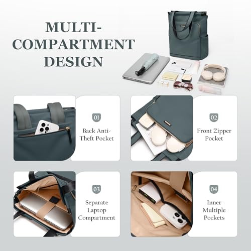 GOLF SUPAGS Convertible Laptop Backpack for Women Casual Daypack Notebook Tote Bag for Work College Travel Leisure (Atrovirens) - color: Atrovirens