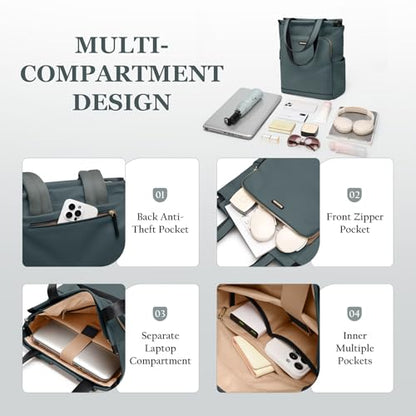 GOLF SUPAGS Convertible Laptop Backpack for Women Casual Daypack Notebook Tote Bag for Work College Travel Leisure (Atrovirens) - color: Atrovirens