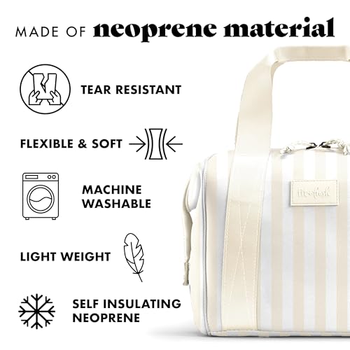 Fit & Fresh Remi Lunch Bag for Women Work – Neoprene Lunch Tote with Containers & Ice Pack, Reusable Meal Prep Lunch Box, Large Capacity, Machine Washable, Ivory Stripe - color: Ivory Stripe