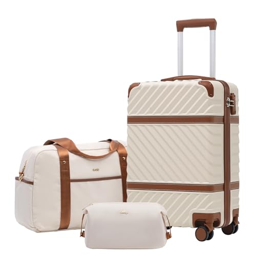 Coolife Luggage Set Suitcase Carry On Luggage PC Hardshell Luggage TSA Lock Spinner Wheels Telescopic Handle - color: White, size: 3 piece set (DB/TB/20)
