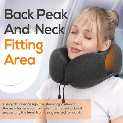 Ergonomic Travel Pillow with Memory Foam Core, Washable Cover & Kit for Airplane and Car