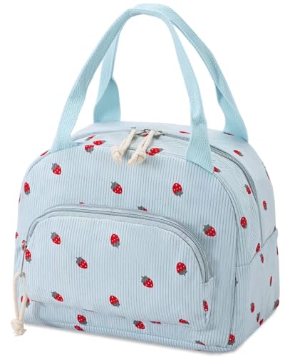 Lunch Bag Women Lunch Box for Women Adult Cute Insulated Lunch Bag Small Cooler Lunch Tote Bags for Work Picnic School (Blue-Strawberry) - color: Blue-Strawberry