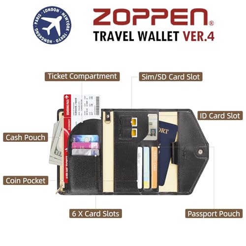 ZOPPEN Mulit-purpose Rfid Blocking Passport Holder Travel Wallet (Ver.4) Passport and Vaccine Card Holder ComboTri-fold Document Organizer Travel Essentials - color: #1 black