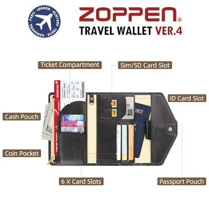 ZOPPEN Mulit-purpose Rfid Blocking Passport Holder Travel Wallet (Ver.4) Passport and Vaccine Card Holder ComboTri-fold Document Organizer Travel Essentials - color: #1 black