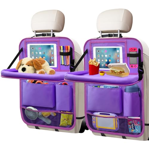 Car Seat Back Organizer Table Tray, Car Seat Storage Organizer for Kids with Foldable Tablet Holder, 6 Storage Pockets Kick Mats 600D Oxford, 2 Pack Purple - color: Purple, size: 2Pack