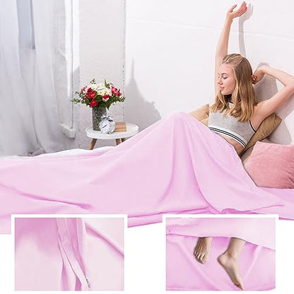 Sleeping Bag Liner,Travel Sheet & Adult Sleep Sack, Camping Sheets Travel Sleep Sack for Backpacking,Hotels & Hostels -Lightweight Single &Double Travel Sheet Camping Sheets - color: Single Pink