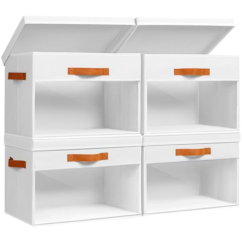 Homsorout Large Storage Bins with Lids - 4 Pack Foldable Decorative Organizers with Clear Windows & Handles, Cube Storage Organizers for Clothes, Blankets, Sweaters, CD, White - color: White, size: 16.5 Inch-4 Pack