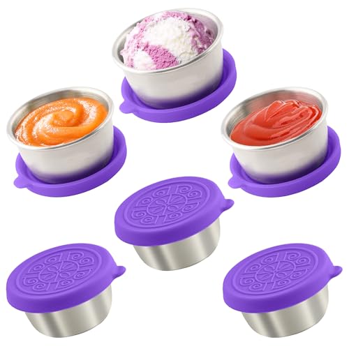 6x1.6 Oz Salad Dressing Containers With Lids, Small Leakproof Reusable Stainless Steel Salad Dressing Container To Go For Lunch Boxes,Sauce containers, Picnics,Travel Meal Prep And Kitchen Storage. - color: Grape Purple, size: 1.6oz