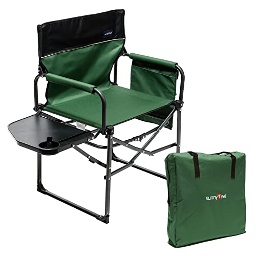 SUNNYFEEL Camping Directors Chair, Heavy Duty,Oversized Portable Folding Chair with Side Table, Pocket for Beach, Fishing,Trip,Picnic,Lawn,Concert Outdoor Foldable Camp Chairs - color: Green