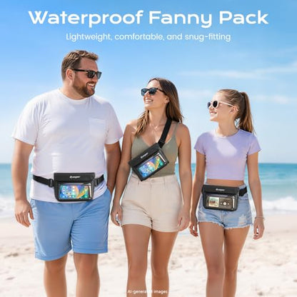 Rynapac 2 Pack Waterproof Fanny Pack for Woman Man, IPX8 Swimming Dry Belt Bag, Passport Wallet Phone Pouch Double Space, Elastic Waistband, Beach Cruise Vocation Essentials 2026 - color: Black+Black