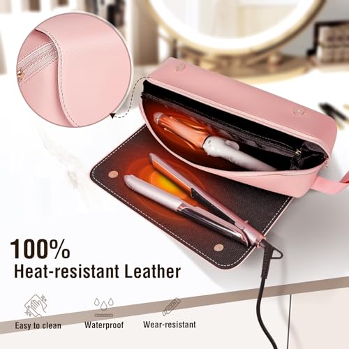 SS 2 in 1 Hair Tools Travel Bag with Heat Resistant Mat, Flat Iron Travel Case for Curling Iron, Hair Straightener, Fat iron, Waterproof Toiletry bag for Women, Pink - color: Pink