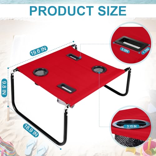 Portable Beach Table Foldable Camping Picnic Table with Cup Holder and Phone Pockets Lightweight Stable for Tailgate Travel Fishing Hiking and Outdoor Adventures(Red,Solid Pattern) - color: Red