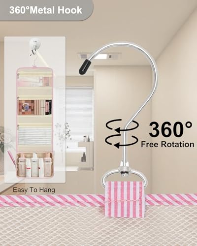 Relavel Hanging Toiletry Bag for Women, Large Makeup Travel Bag with Separate Compartments, Water Resistant Toiletries Bag for Travel Accessories, Portable Bathroom Bag for Trip Camping- Pink Strip - color: 02 Pink Strip, size: Large