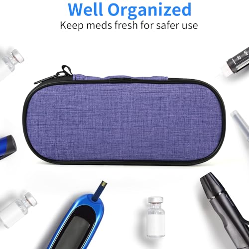 GERMUN Insulin Pen Cooler Travel Case with 2 Reusable TSA Approved Ice Packs, Diabetic Medication Insulated Cool Organizer Bag for Insulin Pens and Other Diabetic Supplies Storage (Purple) - color: Purple