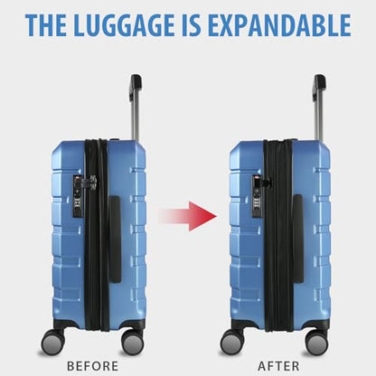 KROSER Hardside Expandable Carry On Luggage with Spinner Wheels & Built-in TSA Lock, Durable Suitcase Rolling Luggage with USB Port, Carry-On 20-Inch, Light Blue - color: Light Blue