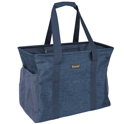 BALEINE Extra Large Utility Tote Bag with Reinforced Wire Frame, Reusable Grocery Bag for Shopping, Picnic (Blue, 16.5''x14''x10'') - color: Blue, size: 16.5''x14''x10''