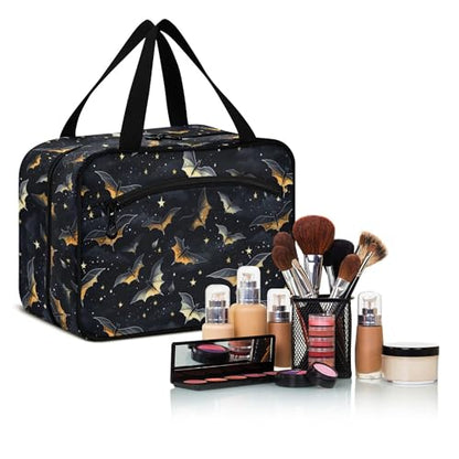 MNSRUU Hanging Toiletry Bags for Women Travel, Gothic Skull Bat Toiletry Organizer Portable Travel Clear Wash Makeup Cosmetic Bag - color: Skull I 4177