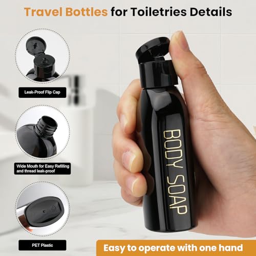 Cosywell Travel Bottles for Toiletries 4pcs 3.4oz Travel Shampoo and Conditioner Bottles TSA Approved Travel Size Containers Leak Proof Small Plastic Squeeze Bottles with Flip Cap(Black) - color: J-3.4oz-Black-3label1blank