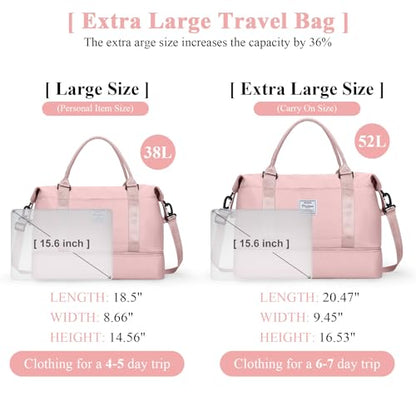 Travel Duffel Bag with Shoes Compartment, Overnight Weekender Bags for Women,Carry on Personal Item Bag，Extra Large - color: A-Pink, size: Extra Large