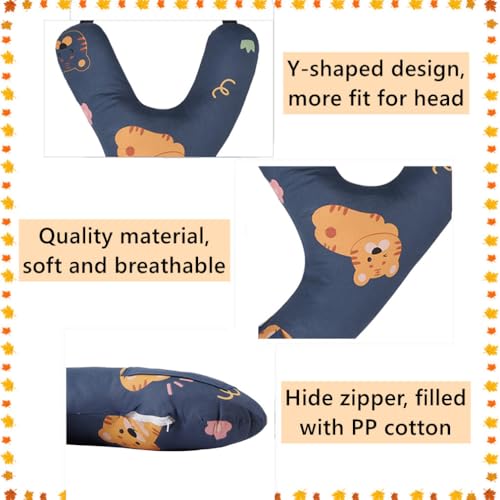 SIQITECHNO Car Travel Pillow H-Shape Seat Pillow Kids Adults Soft Neck Pillow Breathable Head and Body Support Pillow Car Aircraft Sleeping Cushion for Long Journey Road Trip Travel Accessories - color: Y-shaped, Dark Blue Tigers