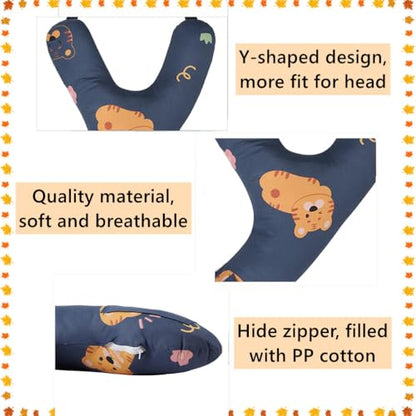 SIQITECHNO Car Travel Pillow H-Shape Seat Pillow Kids Adults Soft Neck Pillow Breathable Head and Body Support Pillow Car Aircraft Sleeping Cushion for Long Journey Road Trip Travel Accessories - color: Y-shaped, Dark Blue Tigers