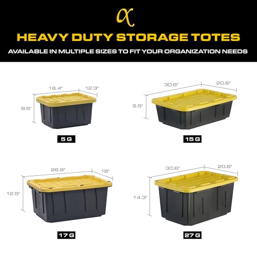 CX Black & Yellow 27-Gallon Heavy Duty Stackable Storage Bins with Lids, Dorm Room Essentials, Moving Boxes, Back to School, Classroom Organization, Home Organization, 4 Pack (14.3"H x 20.6"W x 30.6"D) - size: 27 Gallon