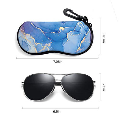 Sunglasses Soft Case with Carabiner Ultra Light Neoprene Zipper Glasses Case - color: Rebl Marble