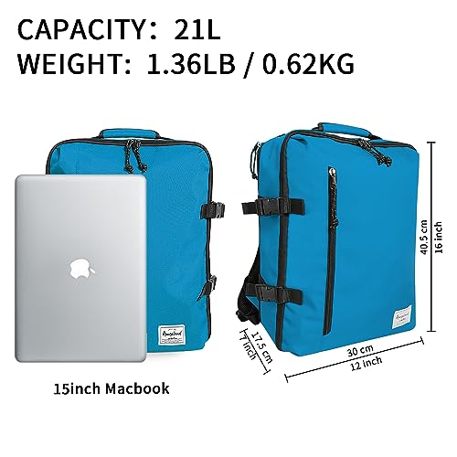 Cabin Hand Luggage Backpack Small Carry-On Daypack Airplane Travel Under-seat for Women Men fits 15.6-inch Laptop, Water Blue - color: Water Blue