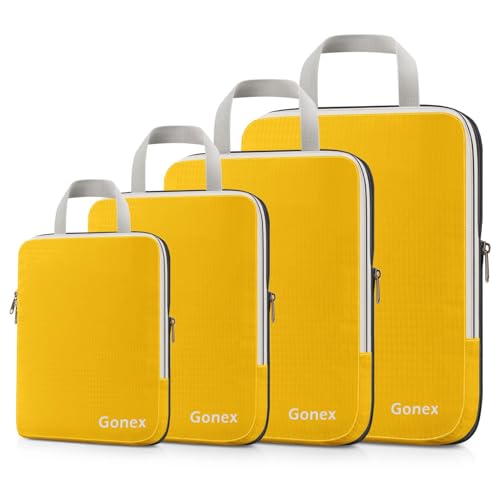 Gonex Compression Packing Cubes, 4pcs Expandable Storage Travel Luggage Bags Organizers (Apricot) - color: 4-Apricot, size: 4 Set