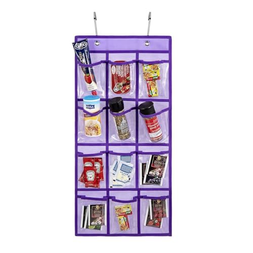 Classroom Pocket Chart For Cell Phones Calculators Over The Door Hanging Closet Underwear Sock Jewelry Organizer Holder 12 Clear Pockets (PURPLE) - color: PURPLE