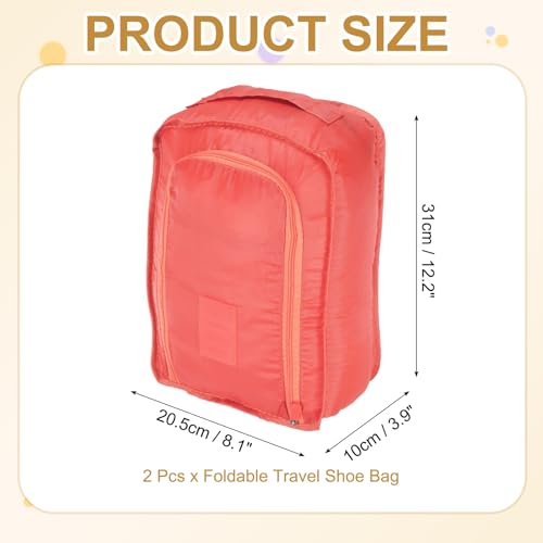 Foldable Travel Shoe Bag, Waterproof Shoe Pouches Organizer with Handle Travel Packing Cubes -Fitting for Storing (Sneakers/Sandals/Fitness Shoes) 2 Pcs & Pink - color: Pink