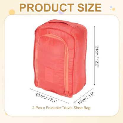 Foldable Travel Shoe Bag, Waterproof Shoe Pouches Organizer with Handle Travel Packing Cubes -Fitting for Storing (Sneakers/Sandals/Fitness Shoes) 2 Pcs & Pink - color: Pink