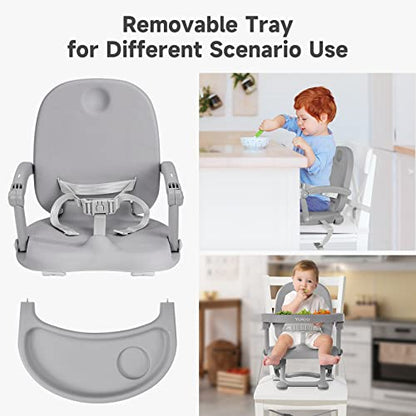 YOLEO Baby High Chair Booster Seat for Dining Table, Foldable High Chairs with Adjustable Heights, Travel Booster Seat with Removable Tray - color: Grey, size: No Cushion