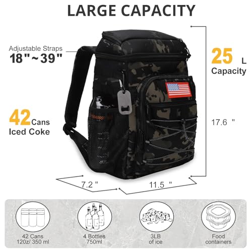 25L Backpack Cooler Keep All Drink Cold for Long Periods of Time Cooler Backpack Insulated Waterproof Portable High Durability Small Cooler Backpack with Compartment for Hiking Camping Beach - color: Black Camo