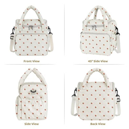 Women's Insulated Lunch Tote Bag - Inch Quilted Lunch Box for Women, Large Waterproof Cooler Bag with Pockets for Work, Picnic, Adult (strawberry) - color: Strawberry