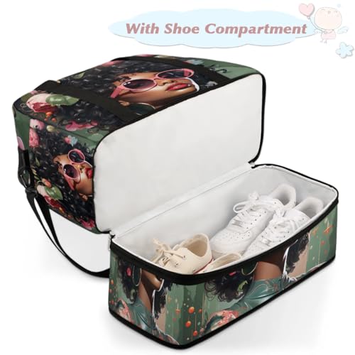 Travel Duffle Bags With Shoes Compartment for Women Men African Women Lightweigh Sports Tote Gym Bag Fashion Foldable Canvas Weekender Overnight Carry On Luggage Handle Bag - color: A10:Women Cool