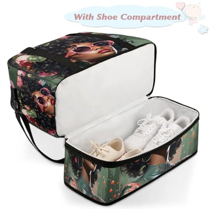 Travel Duffle Bags With Shoes Compartment for Women Men African Women Lightweigh Sports Tote Gym Bag Fashion Foldable Canvas Weekender Overnight Carry On Luggage Handle Bag - color: A10:Women Cool