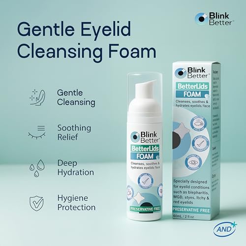 BlinkBetter BetterLids Foaming Eyelid Cleanser – Gentle Daily Foam for Eyelids & Lashes – Soothing Tea Tree Oil Formula with Ectoin & Centella, Non-Stinging, Preservative-Free, 2 fl oz