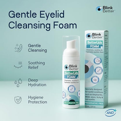 BlinkBetter BetterLids Foaming Eyelid Cleanser – Gentle Daily Foam for Eyelids & Lashes – Soothing Tea Tree Oil Formula with Ectoin & Centella, Non-Stinging, Preservative-Free, 2 fl oz
