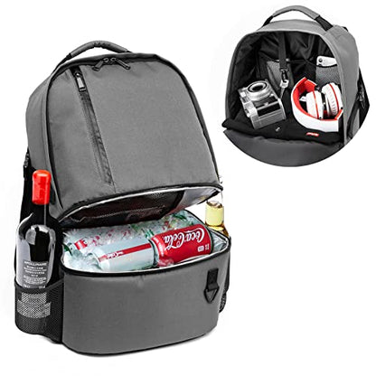 TUGUAN Insulated Cooler Backpack 38 Cans Double Deck Leakproof Lightweight Soft Lunch Backpack Small Cooler Bag Beach Picnic - color: 8901-gray