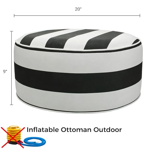 Inflatable Outdoor Ottoman,20"x9" Portable Patio Pouf,Water Resistant,Fade-Resistant,Round Blow Up Footrest Stools for Home Garden Camping Travel(Black and White) - color: Black and White