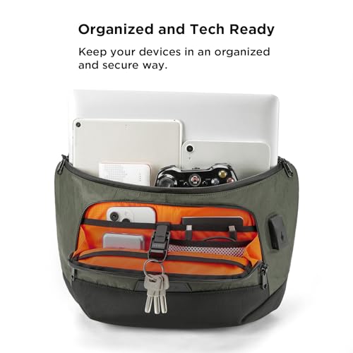 ALPAKA Bravo Sling Max, 8L RFID-Blocking Sling Laptop Bag for Men with Maglockz Buckle, Lockable Zips & External USB Port - color: Dark Green