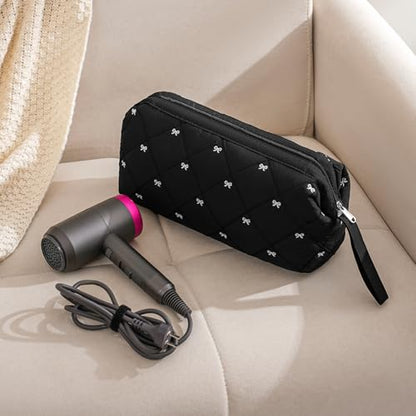 RSRSLEII Large Quilted Hair Tools Travel Bag with Bow Pattern,Waterproof Hair Styling Accessories Storage Case for Shark FlexStyle, Dyson Airwrap Hair Dryer, Curling Iron, Revlon Hair Tools(Black) - color: 01Black